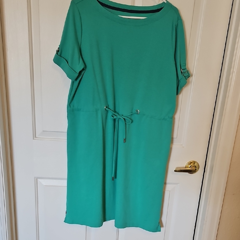 Appleseed's Vibrant Green Knit Drawstring Dress.
